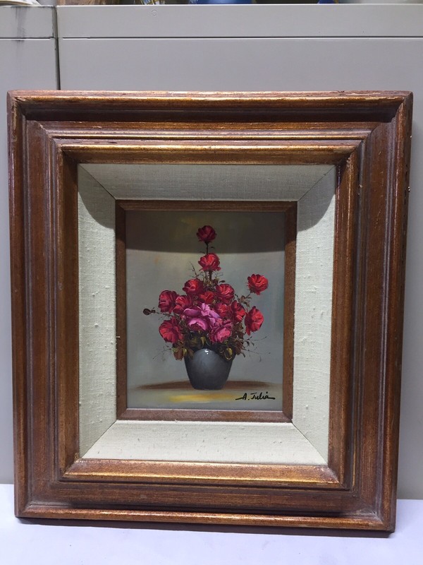 Original Oil Painting Still Life Bouquet in Vase Signed Matted/Oak Frame w COA
