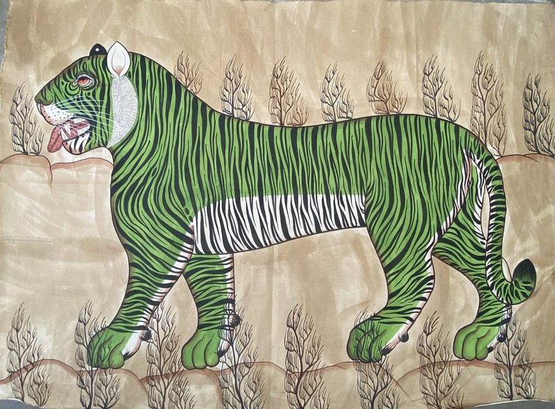 Jaime Parlade Green Tiger Painting 1980s " 50Inches X 72 Inches " gallery