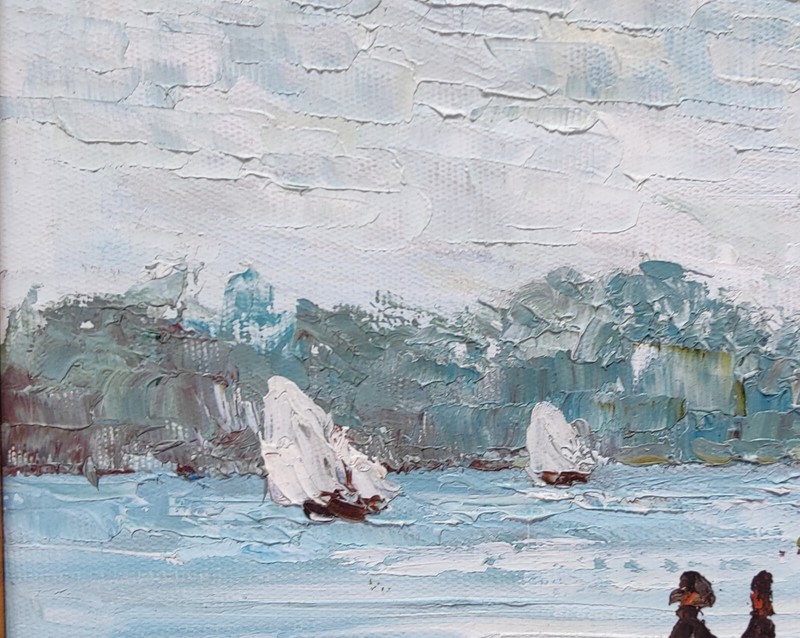 Impressionist Landscape Lakeside Villanova Vintage Oil Painting Framed 14"x16" gallery
