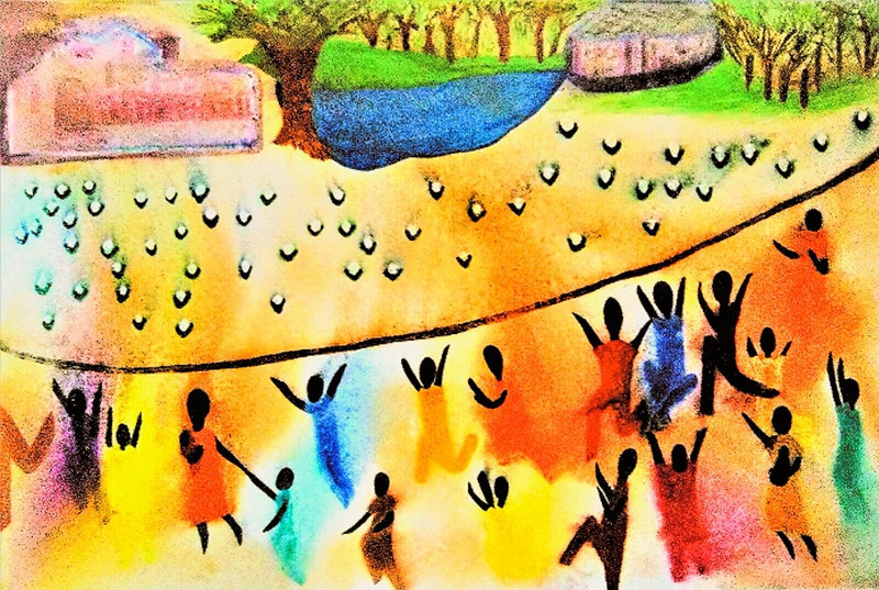 PAINTING, ‘FREE AT LAST! 1863’, WATERCOLOR, IMPRESSION, CANVAS BOARD, FREE SHIP