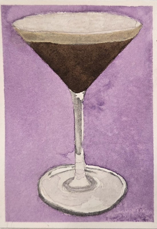 ACEO Original Cocktail Expresso Martini Watercolor Painting
