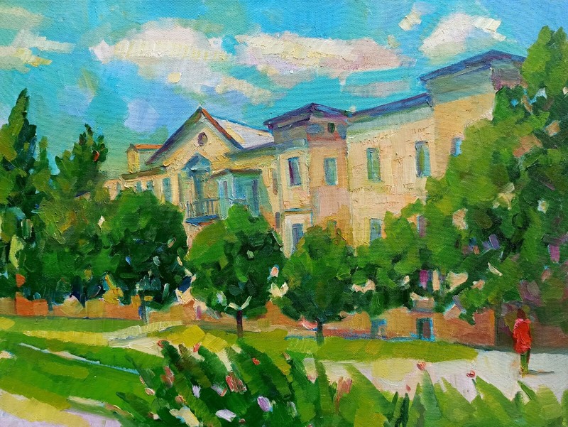 Oil Painting Canvas City Boulevard Tovpev P. Original Framed Wall nDobr170