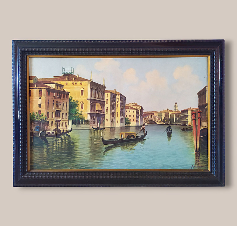 Eugenio Benvenuti Antique Watercolor Painting 1920s Grand Canal in Venice
