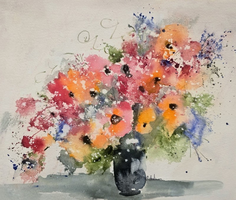 Original Signed Watercolor. Roses. Wall art. 12 x 9″Tulips. Abstract. Modern art