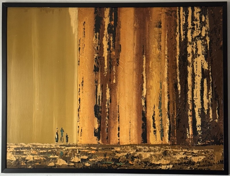 LARGE VINTAGE MODERN ABSTRACT SURREALIST OIL PAINTING CARLO OF HOLLYWOOD 1960s