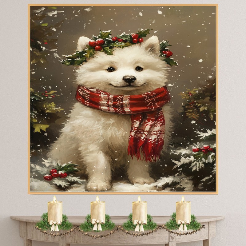 Samoyed Puppy Canvas Snowy Winter Christmas Dog Wall Art for Home Decor Gifts gallery