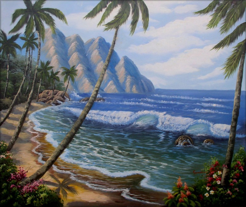 Quality Hand Painted Oil Painting Pacific island Coast Scene 20x24in gallery