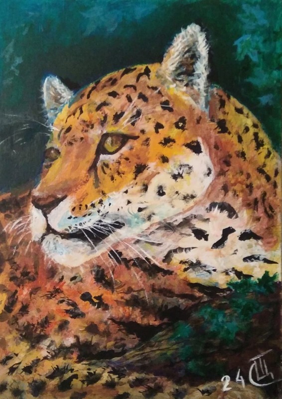 Original painting «Predator». Acrylic on cardboard. 5×7 inc. Handmade. 2024.