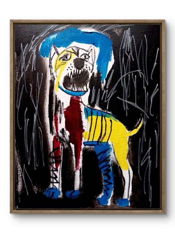 Dog Colorful Modern Street Wall Art Original Signed Canvas Acrylic 11×14 BACH