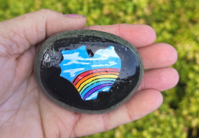 Hand Painted Kindness Rock painting Art Gift rainbow heart faith
