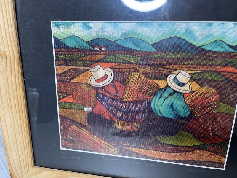 Peru South American Folk Art Painting Peruvian Wheat Harvest Signed With COA gallery