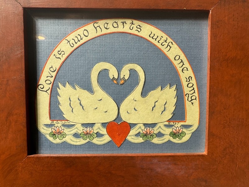 Sandra Gilpin Scherenschnitte "Love Is Two Hearts...." Folk Art - Signed/Framed gallery