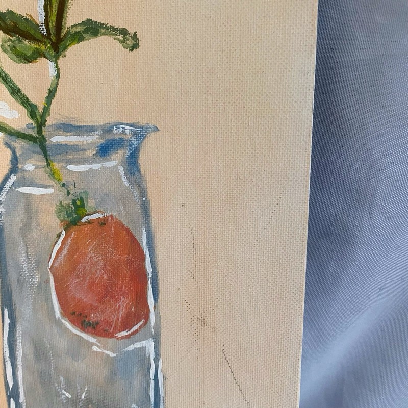 Signed Original Acrylic Still Life Painting on Canvas Fruit Jars Folk Art 14x11 gallery