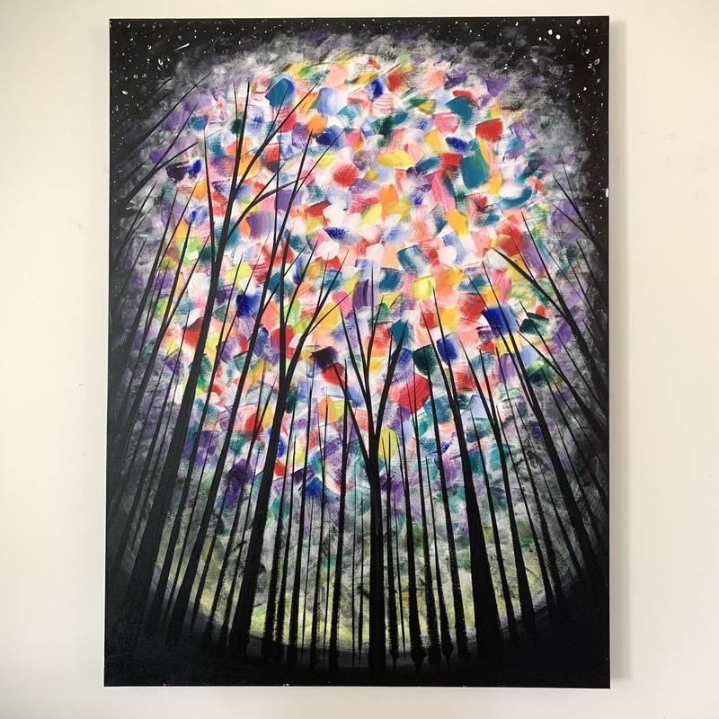 Original Abstract Forest Painting 48×36” Acrylic on Canvas by Chip Ghigna