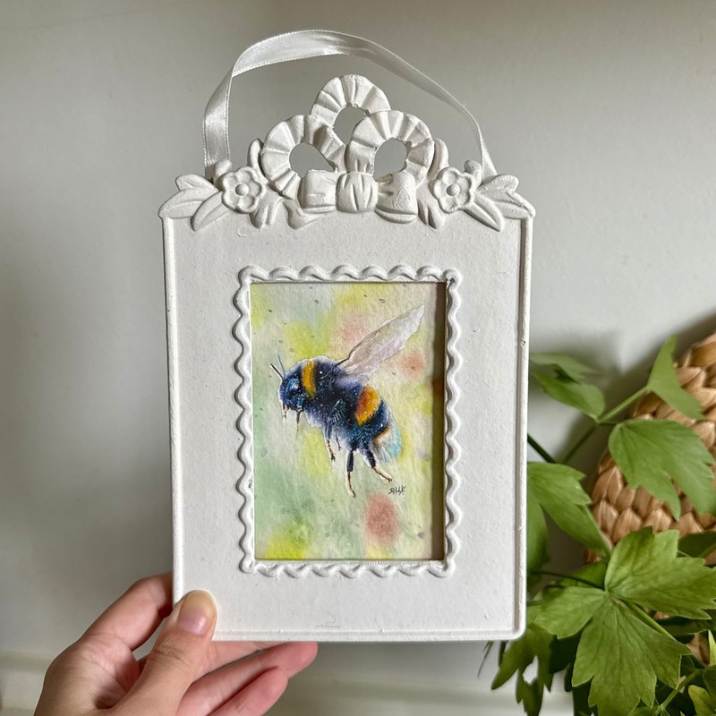 Bumble Bee Painting Framed Original Entomology Gift Insect Art Small Watercolor