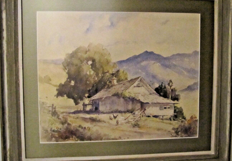 VTG Davis Francis Schwartz Watercolor, Ranch Home, Mountain, Chickens/Rooster gallery