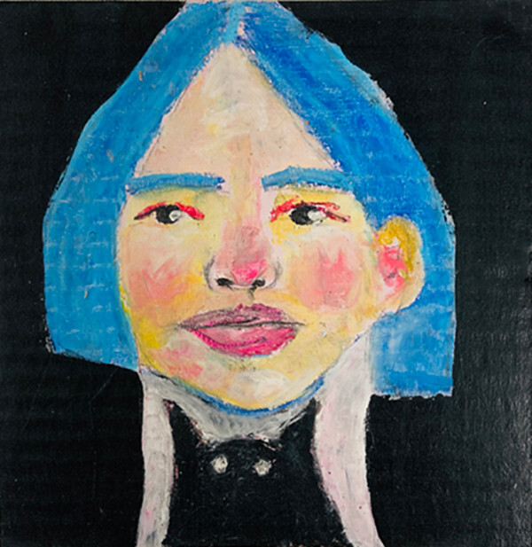 Original Woman & Black Cat Portrait Painting 8×8 Cardboard Artwork Miz Katie