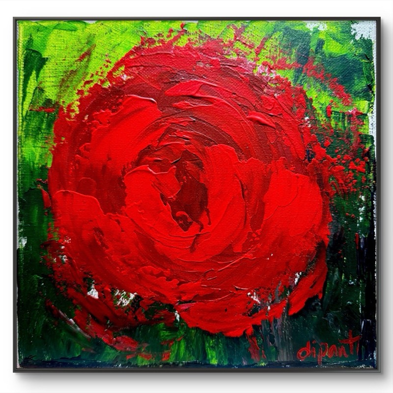 Dipant Art Red Rose 8×8 Canvas Fine Art Expressionist Abstract Vibrant Bold