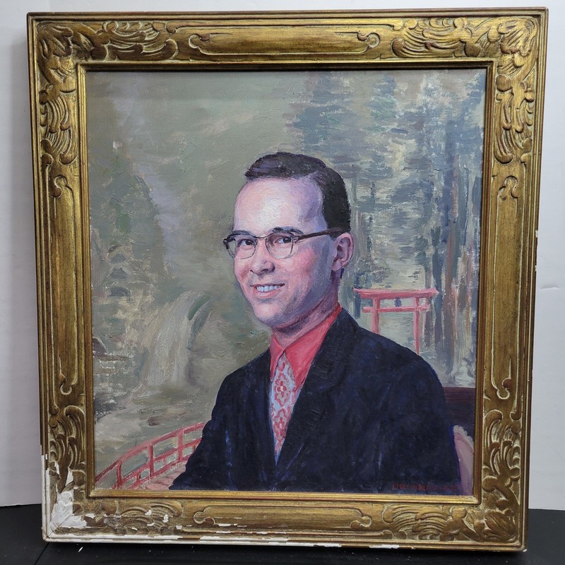 Emily Burling Waite Oil on Canvas Portrait of Gentleman Gilt Frame 27.5″ x 29.5″