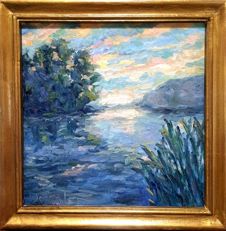 Oil Painting Seascape Water Trees Reflection Impressionistic Framed by Donalee