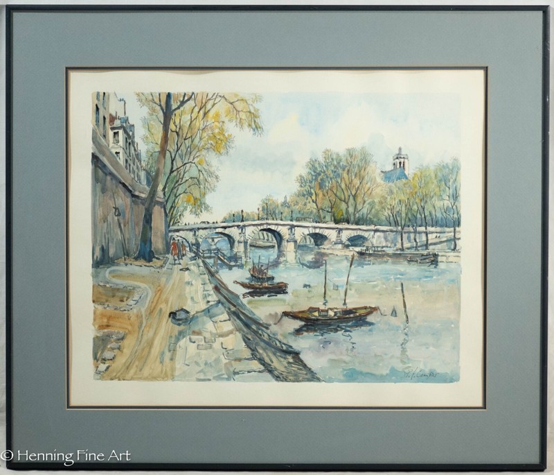 Beautiful Vintage Impressionist Paris France Painting of Pont Marie Bridge, FINE