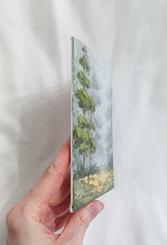 ORIGINAL Oil Painting Impressionism Foggy Moody Forest Pinetree 4" x 6" Fine Art gallery