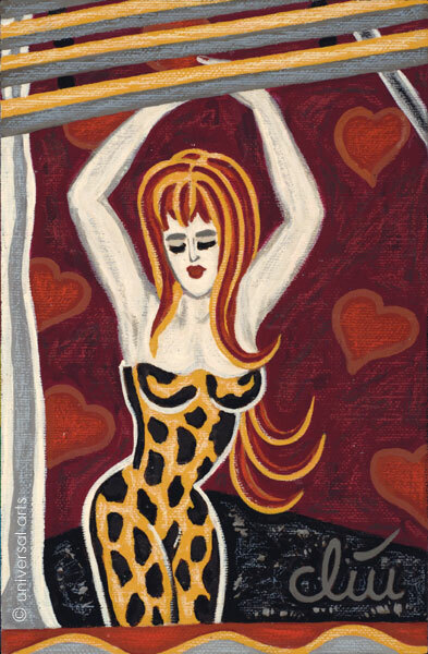 JACQUELINE DITT – Girl in Party Mood Painting Miniature 2007 Girl Woman Dancing
