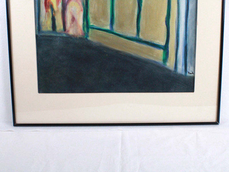 Mid Century Architectural Archway Dome Abstract Pastel Painting Signed Nail gallery
