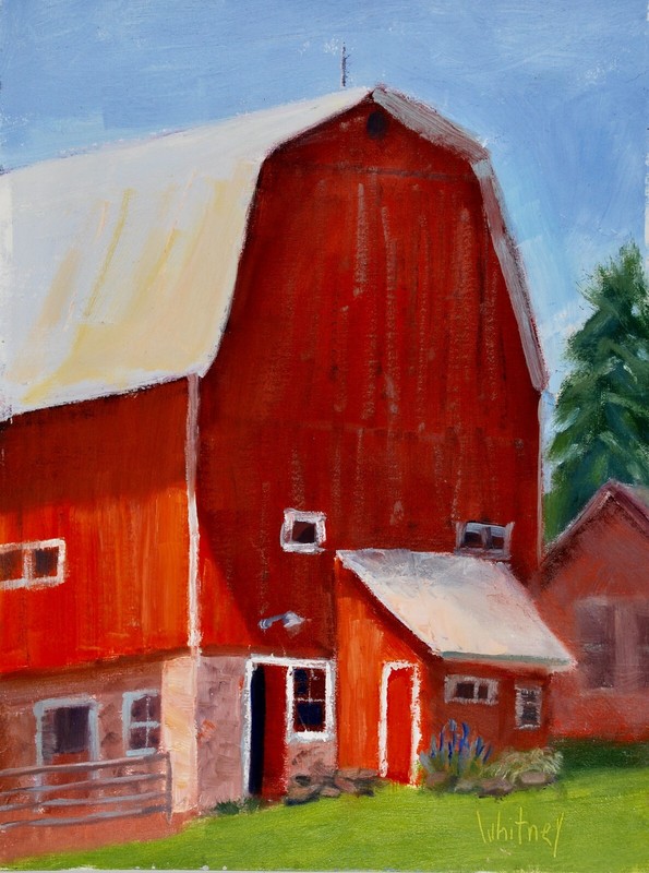 Barn Painting Red Barn Homestead Sunny Day oil painting original Oil Sue Whitney