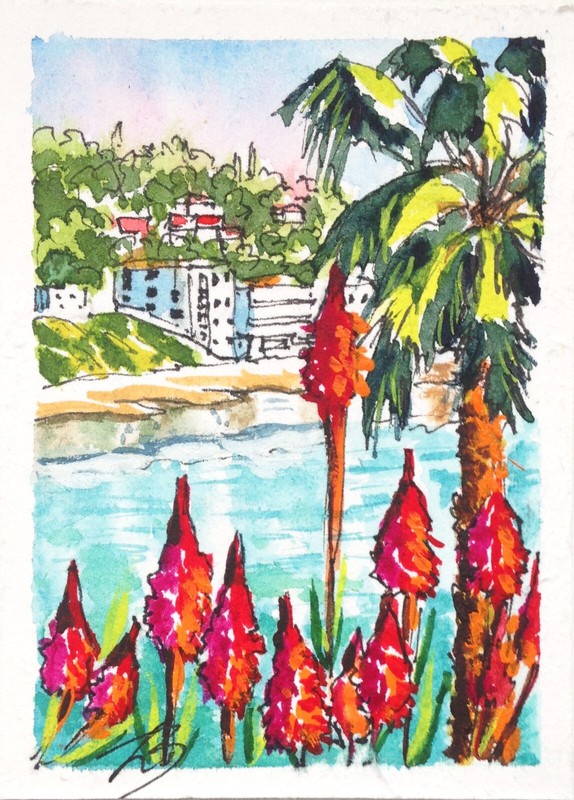 ACEO Original Art Laguna Beach California Painting Small Watercolor Seascape gallery