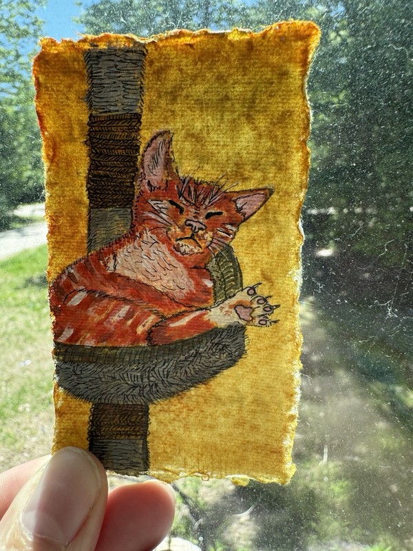 ACEO Original Actually Handmade Acrylic Cute Sleeping Cat Trading Art Card