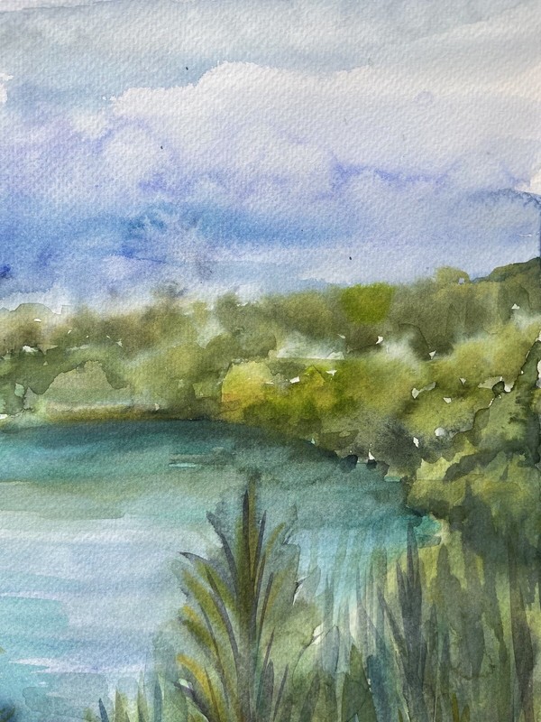 "RAIN ON THE LAKE. KHARKIV.”Original Work Of Ukrainian Artist Watercolour gallery