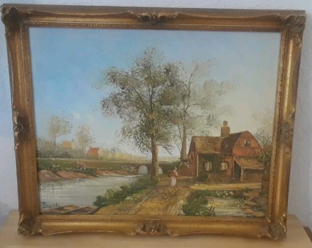 MASTERPIECE «Oil on Canvas Farm Scene in Denmark 16″ x 20» FRAMED