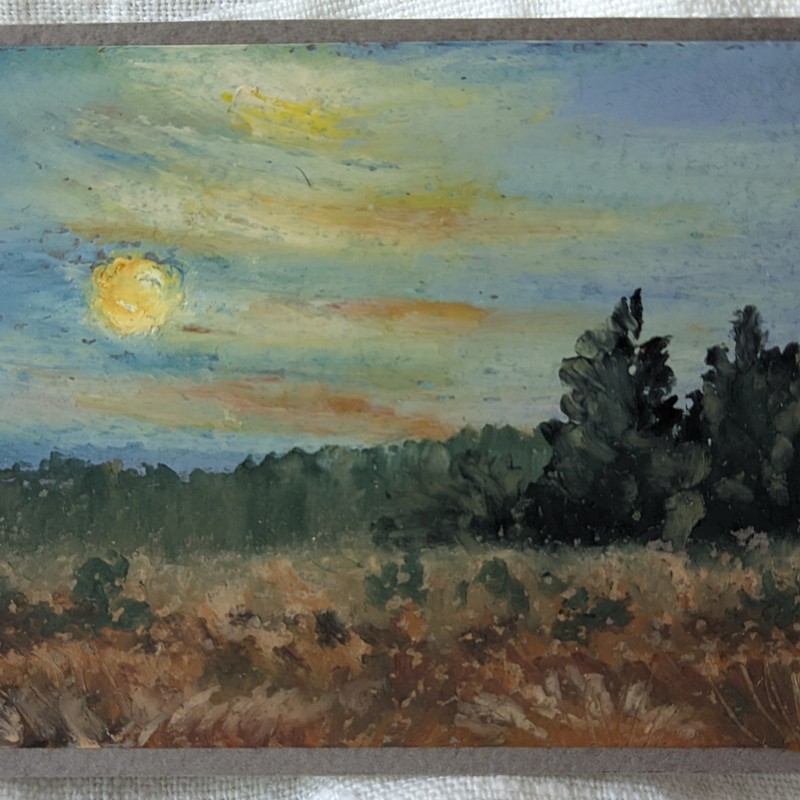 Original ACEO Night Landscape Full Moon and Field Impressionist Mini Painting
