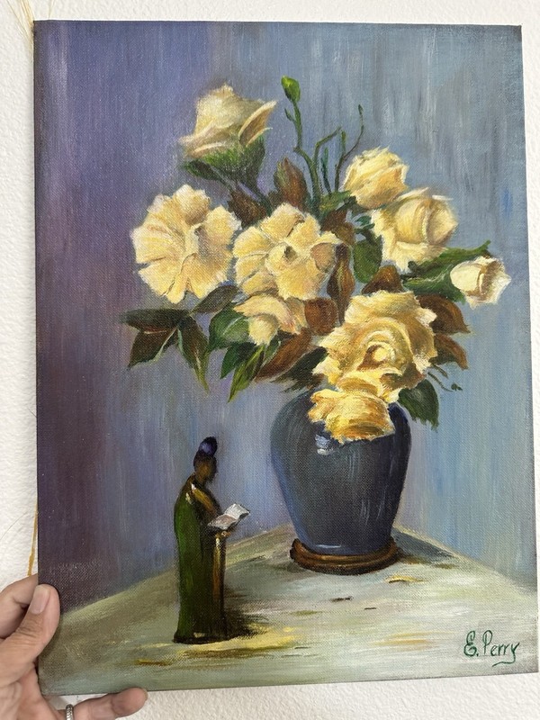 Original Oil Painting On Board Florals Religious Symbolism Signed