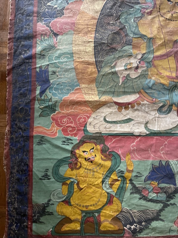 Antique Thangka Rare Large 60” Vintage Mural Size Temple Icon Painting Buddha gallery