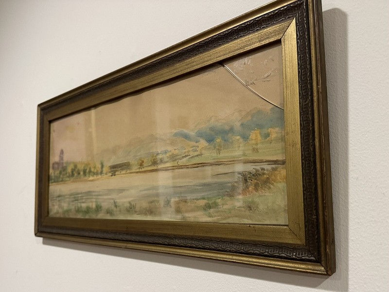 Vintage Gouache Lakeside Landscape Early 20th Century Impressionistic gallery