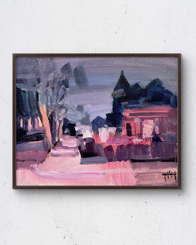 Night Chicago 10x8 original acrylic painting urban landscape home interior