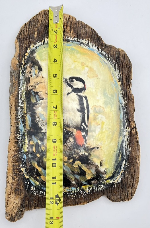 Original Oil Painting on Natural Cork Made in Portugal Woodpecker Bird Unsigned gallery