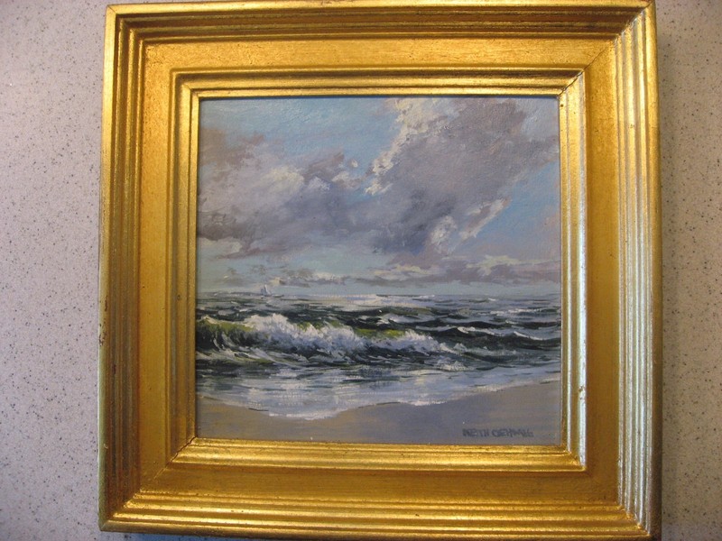 Keith Oehmig Painting Titled «Small Point Beach» Oil on Board Framed