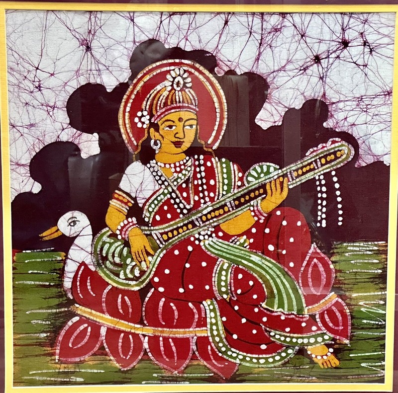 Beautiful God Batik Handpainted On Silk Painting Art Wood Framed 25”x25”