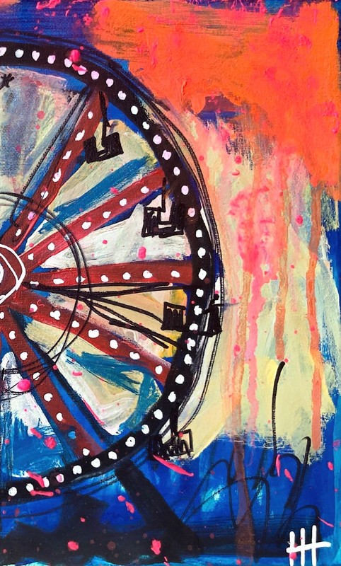 Original Neo Expressionist Ferris Wheel Acrylic 11x14 Canvas, Holly Hammond gallery