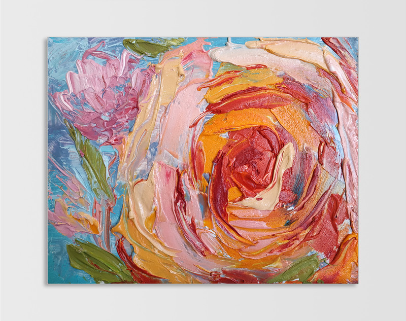 Original oil painting Red rose artwork Floral Flower still life wall art 8 x 10
