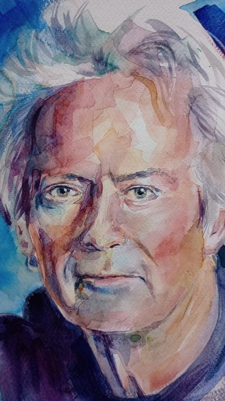 Original watercolor painting. Tony Banks of Genesis by John Charles Thompson