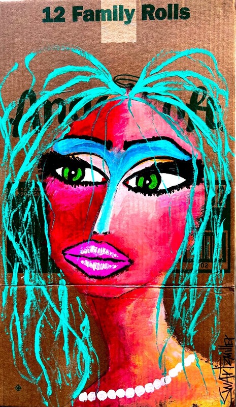 ANGEL SEXY LADY PAINTING upcycled 12 x 18″ original SWARTZMILLER DNA SIGNED ART