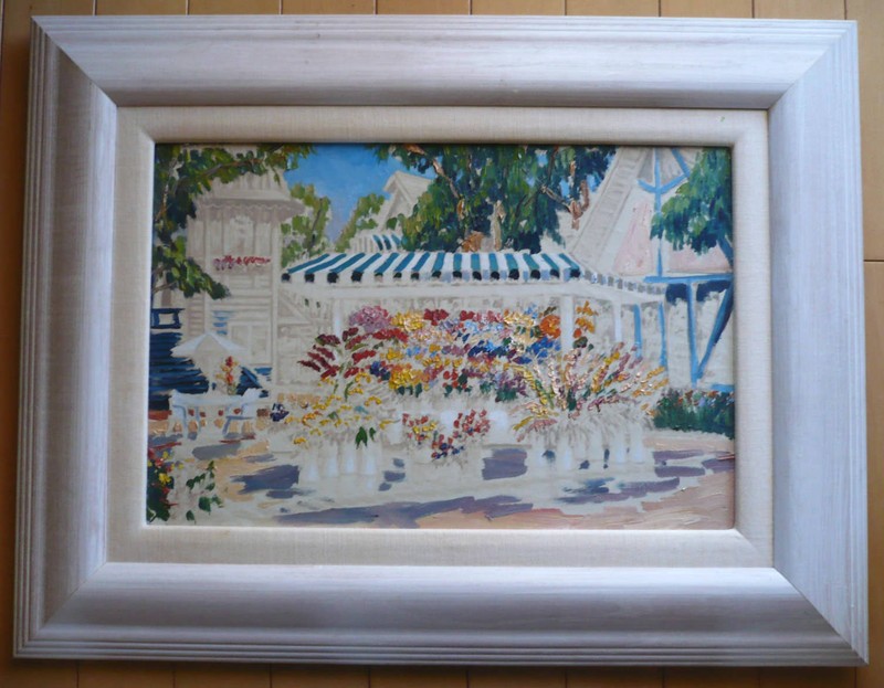 WALTER VASZOLAY, LISTED, LAGUNA BEACH CALIFORNIA CA FLOWER STAND IMPRESSIONIST