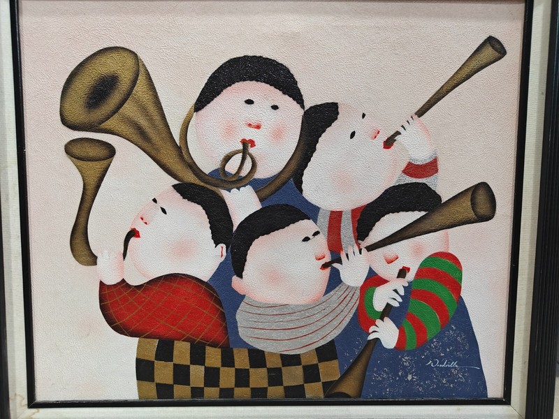 Signed Woodville African American Artist Black Memorabilia Mixed Media Painting