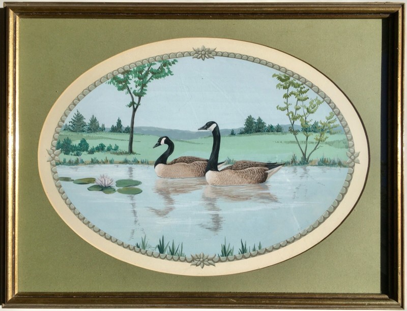 Fine Original Landscape Painting Goose Geese Lotus Pond Holden Arboretum Signed