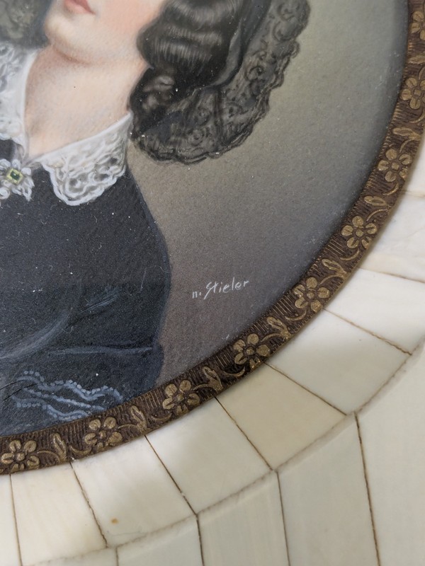 Antique Miniature Portrait Of Lola Montez Hand Painted Signed 4.75"X 5.5" gallery