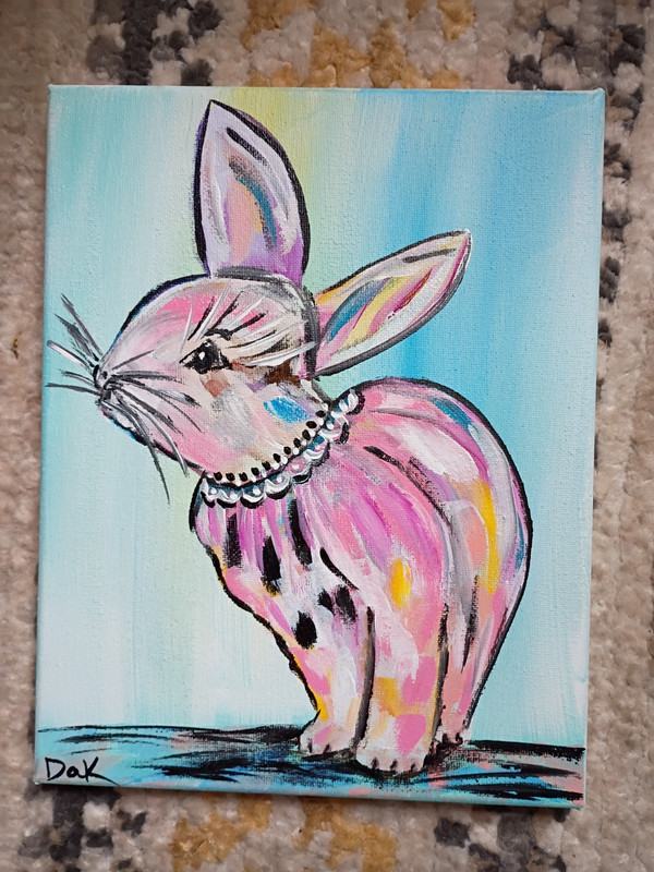Glam Pink Bunny Rabbit 8x10 Canvas Original Art Abstract Cute Expressionism gallery